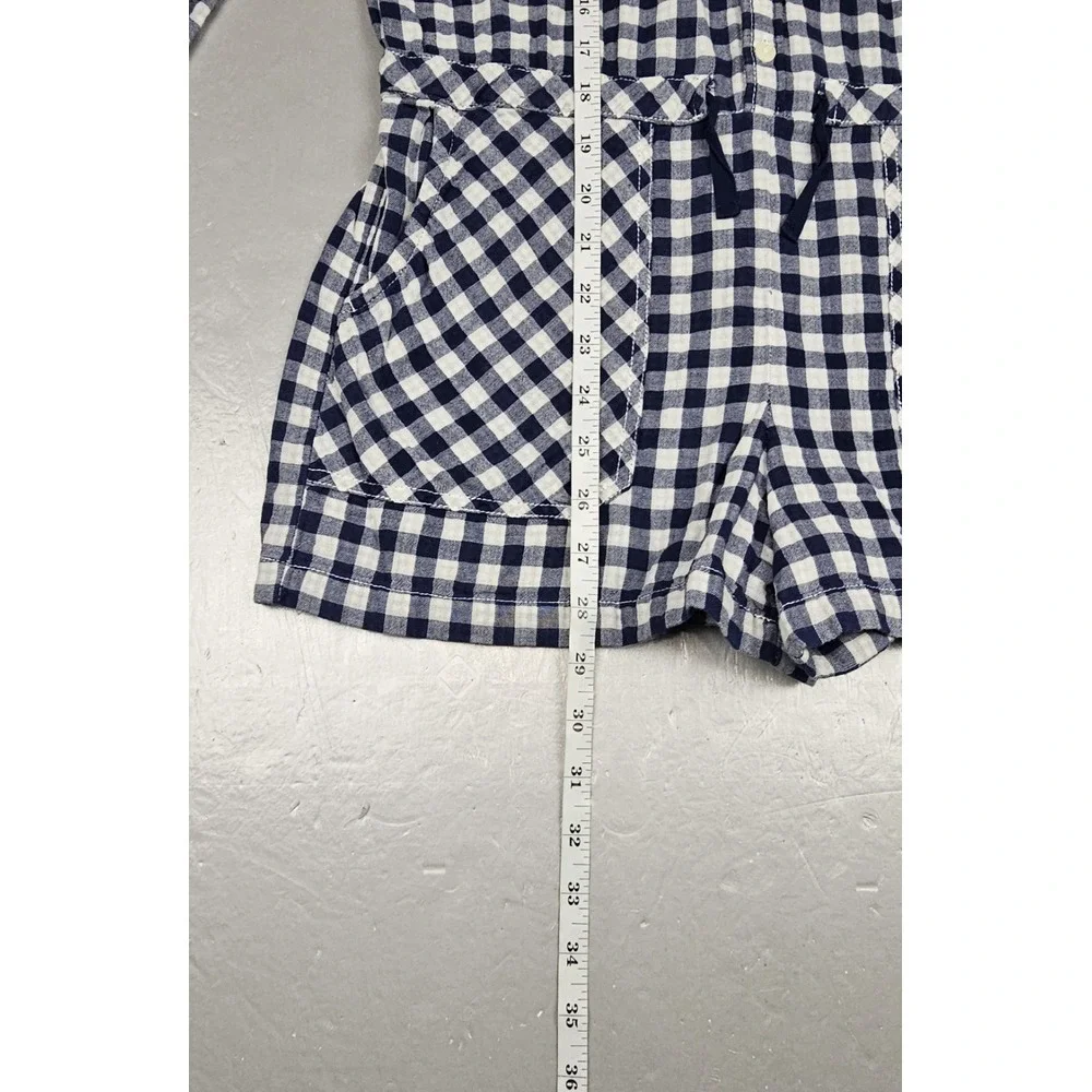Vintage Polo Ralph Lauren Romper Girls 14 Blue White‎ Gingham Plaid Long Sleeve